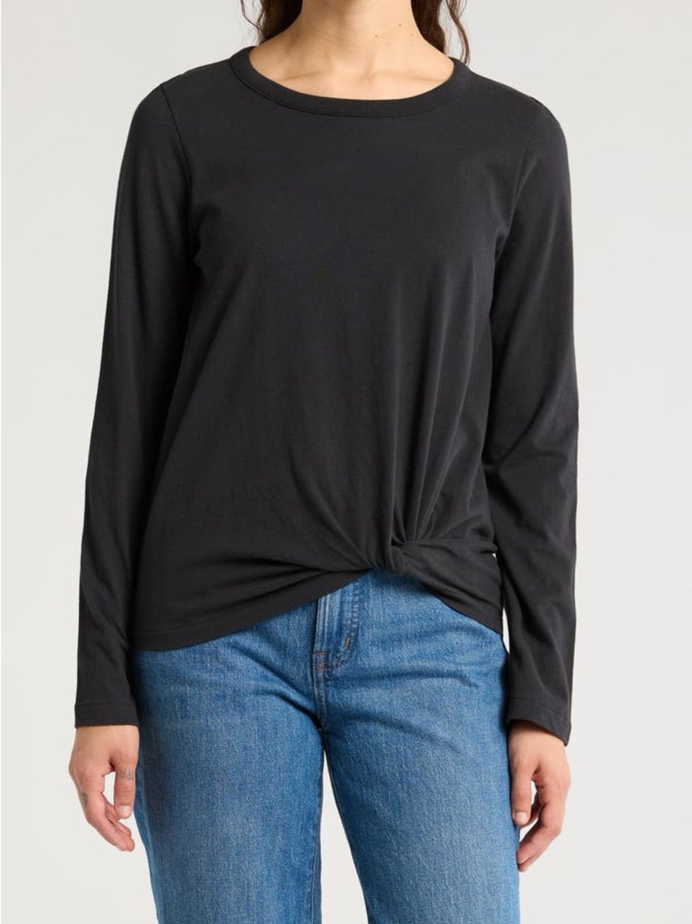Madewell Black Long-Sleeve Twist-Front Tee